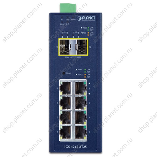 Коммутатор промышленный управляемый L2, 8 портов RJ45 10/100/1000 Мб/с, 2 порта SFP 100/1000 Мб/с фото 2 Коммутатор промышленный управляемый L2, 8 портов RJ45 10/100/1000 Мб/с, 2 порта SFP 100/1000 Мб/с IGS-4215-8T2S фото 2