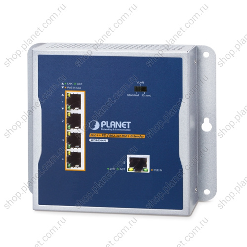 Удлинитель PoE++ промышленный, вход 1 порт RJ45 10/100/1000 Мб/с, выход PoE+ 4 порта RJ45 10/100/1000 Мб/с, настенный Удлинитель PoE++ промышленный, вход 1 порт RJ45 10/100/1000 Мб/с, выход PoE+ 4 порта RJ45 10/100/1000 Мб/с, настенный WGS-E304PT