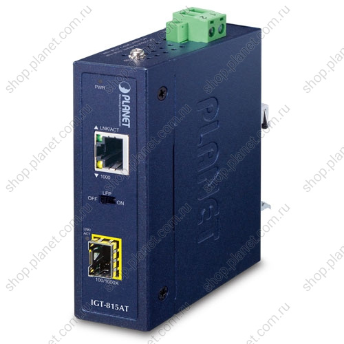 Медиаконвертер промышленный компактный с SFP портом 100/1000, RJ45 10/100/1000 Мб/с Медиаконвертер промышленный компактный с SFP портом 100/1000, RJ45 10/100/1000 Мб/с IGT-815AT