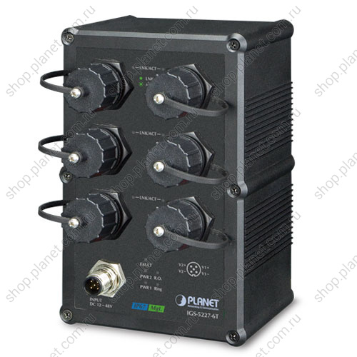 Коммутатор промышленный управляемый L2+, PoE+ 6 портов RJ45 10/100/1000 Мб/с, IP67, крепление на DIN-рейку или на стену Коммутатор промышленный управляемый L2+, PoE+ 6 портов RJ45 10/100/1000 Мб/с, IP67, крепление на DIN-рейку или на стену IGS-5227-6T