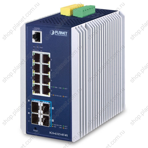 Коммутатор промышленный управляемый L3, 8 портов RJ45 10/100/1000 Мб/с, 4 порта SFP+ 10G Коммутатор промышленный управляемый L3, 8 портов RJ45 10/100/1000 Мб/с, 4 порта SFP+ 10G IGS-6325-8T4X