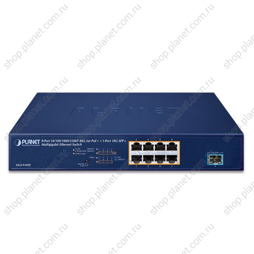 Коммутатор неуправляемый РоЕ 8 портов RJ45 10/100/1000 /2.5G, 1 порт SFP+ 10G фото 2 Коммутатор неуправляемый РоЕ 8 портов RJ45 10/100/1000 /2.5G, 1 порт SFP+ 10G MGS-910XP фото 2