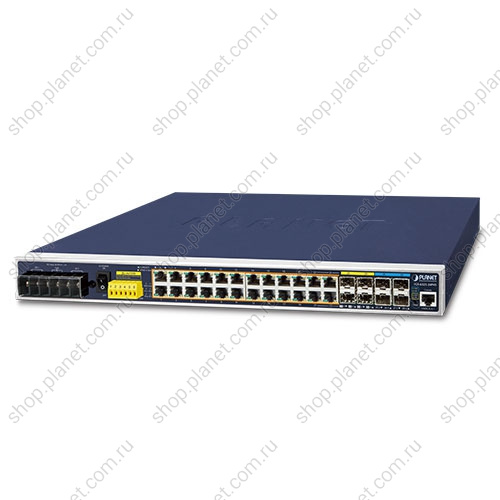 Коммутатор промышленный управляемый L3, PoE+ 24 порта RJ45 10/100/1000 Мб/с, 4 порта SFP+ 10G Коммутатор промышленный управляемый L3, PoE+ 24 порта RJ45 10/100/1000 Мб/с, 4 порта SFP+ 10G IGS-6325-24P4X