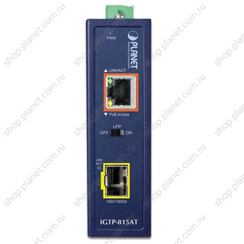 Медиаконвертер промышленный компактный PoE+ с SFP портом 100/1000 Мб/с, RJ45 10/100/1000 Мб/с фото 2 Медиаконвертер промышленный компактный PoE+ с SFP портом 100/1000 Мб/с, RJ45 10/100/1000 Мб/с IGTP-815AT фото 2