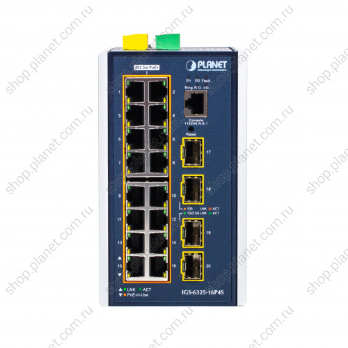 Коммутатор промышленный управляемый L3, PoE+ 16 портов RJ45 10/100/1000 Мб/с, 4 порта SFP 100/1000/2.5G, крепление на DIN-рейку или на стену фото 2 Коммутатор промышленный управляемый L3, PoE+ 16 портов RJ45 10/100/1000 Мб/с, 4 порта SFP 100/1000/2.5G, крепление на DIN-рейку или на стену IGS-6325-16P4S фото 2