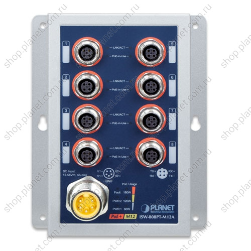 Коммутатор промышленный транспортный PoE+ 8 портов M12 10/100 Мб/с, IP50, на DIN-рейку или на стену фото 2 Коммутатор промышленный транспортный PoE+ 8 портов M12 10/100 Мб/с, IP50, на DIN-рейку или на стену ISW-808PT-M12A фото 2