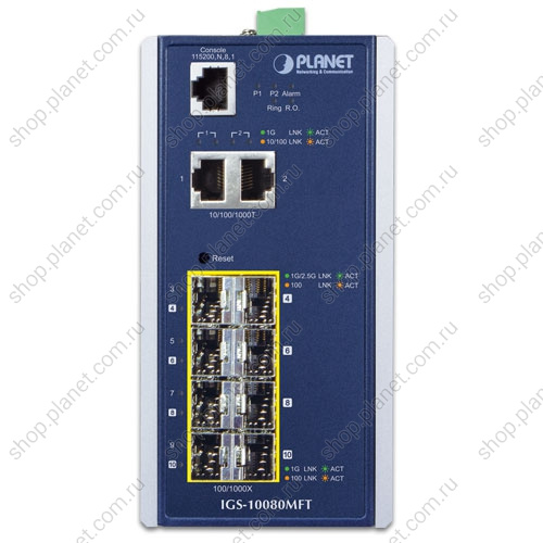 Коммутатор промышленный управляемый L2+, 6 портов SFP 100/1000 Мб/с, 2 порта SFP 100/1000/2.5 Мб/с, 2 порта RJ45 10/100/1000 Мб/с фото 2 Коммутатор промышленный управляемый L2+, 6 портов SFP 100/1000 Мб/с, 2 порта SFP 100/1000/2.5 Мб/с, 2 порта RJ45 10/100/1000 Мб/с IGS-10080MFT фото 2