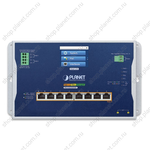 Коммутатор промышленный управляемый L2+, PoE++ 8 портов RJ45 10/100/1000 Мб/с, 2 порта SFP 1000/2.5G, с сенсорным ЖК дисплеем, настенный фото 2 Коммутатор промышленный управляемый L2+, PoE++ 8 портов RJ45 10/100/1000 Мб/с, 2 порта SFP 1000/2.5G, с сенсорным ЖК дисплеем, настенный WGS-5225-8UP2SV фото 2