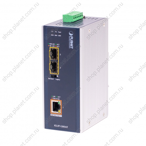 Planet Медиаконвертер промышленный PoE++ с 2 SFP портами 100/1000 Мб/с, RJ45 10/100/1000 Мб/с Planet Медиаконвертер промышленный PoE++ с 2 SFP портами 100/1000 Мб/с, RJ45 10/100/1000 Мб/с IGUP-1205AT