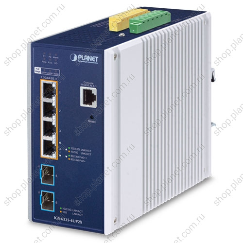 Коммутатор промышленный управляемый L3, PoE++ 8 портов RJ45 10/100/1000/2.5G, 2 порта SFP+ 1000/2.5G/10G, крепление на DIN-рейку или на стену Коммутатор промышленный управляемый L3, PoE++ 8 портов RJ45 10/100/1000/2.5G, 2 порта SFP+ 1000/2.5G/10G, крепление на DIN-рейку или на стену IGS-6325-4UP2X