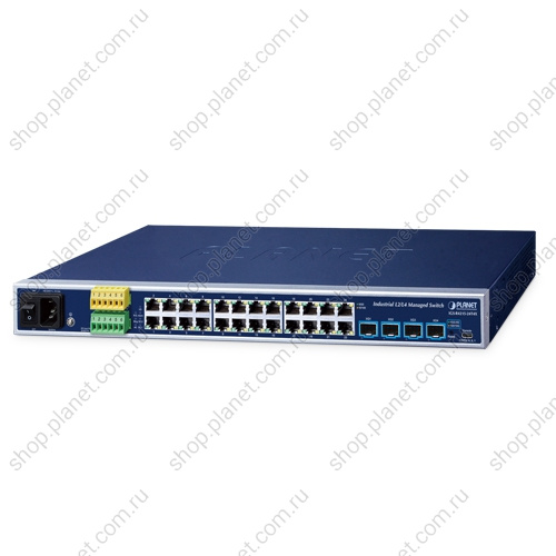 Коммутатор промышленный управляемый L2+, 24 порта RJ45 10/100/1000 Мб/с, 4 порта SFP+ 10G Коммутатор промышленный управляемый L2+, 24 порта RJ45 10/100/1000 Мб/с, 4 порта SFP+ 10G IGS-R4215-24T4X