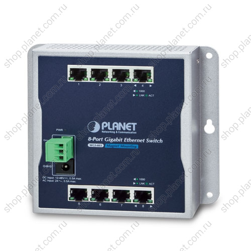 Коммутатор промышленный 8 портов RJ45 10/100/1000 Мб/с, настенный Коммутатор промышленный 8 портов RJ45 10/100/1000 Мб/с, настенный WGS-803