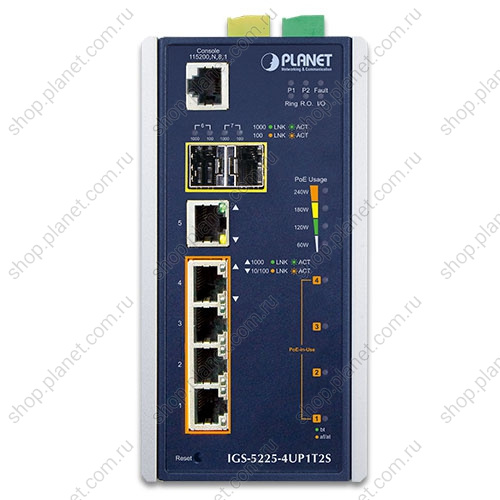 Коммутатор промышленный управляемый L2+, PoE++ 4 порта 10/100/1000 Мб/с, 1 порт RJ45 10/100/1000, 2 порта SFP 1000/2.5G, крепление на DIN-рейку или на стену фото 2 Коммутатор промышленный управляемый L2+, PoE++ 4 порта 10/100/1000 Мб/с, 1 порт RJ45 10/100/1000, 2 порта SFP 1000/2.5G, крепление на DIN-рейку или на стену IGS-5225-4UP1T2S фото 2