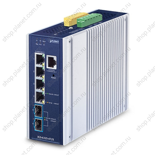 Коммутатор промышленный управляемый L3, 4 порта RJ45 10/100/1000/ 2.5G, 2 порта SFP+ 10G Коммутатор промышленный управляемый L3, 4 порта RJ45 10/100/1000/ 2.5G, 2 порта SFP+ 10G IGS-6325-4T2X