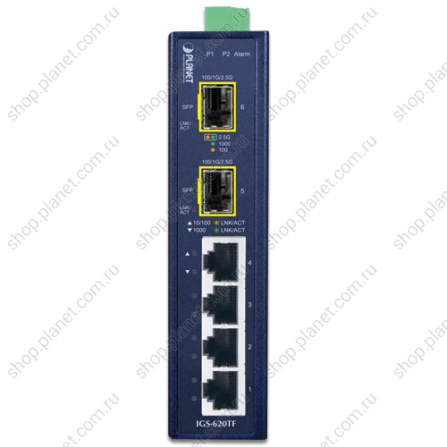 Коммутатор промышленный 4 порта RJ45 10/100/1000 Мб/с, 2 порта SFP 100/1000/2.5G фото 2 Коммутатор промышленный 4 порта RJ45 10/100/1000 Мб/с, 2 порта SFP 100/1000/2.5G IGS-620TF фото 2