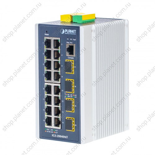 Коммутатор промышленный управляемый L2+,16 портов RJ45 10/100/1000  Мб/с, 4 порта SFP 100/1000 Мб/с IGS-20040MT