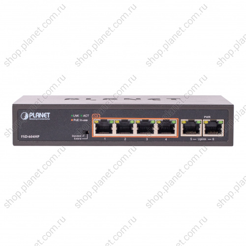 Коммутатор неуправляемый РоЕ 4 порта RJ45 100 Мбит/с, 2 порта RJ45 100 Мбит/с фото 2 Коммутатор неуправляемый РоЕ 4 порта RJ45 100 Мбит/с, 2 порта RJ45 100 Мбит/с FSD-604HP фото 2