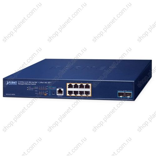 Коммутатор управляемый L3, PoE 8 портов RJ45 10/100/1000 Мб/с, 2 порта SFP+ 10G Коммутатор управляемый L3, PoE 8 портов RJ45 10/100/1000 Мб/с, 2 порта SFP+ 10G MGS-6311-8P2X