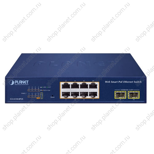 Коммутатор управляемый Web Smart, PoE 8 портов RJ45 10/100/1000 Мб/с, 2 слота SFP 1000 Мб/с фото 2 Коммутатор управляемый Web Smart, PoE 8 портов RJ45 10/100/1000 Мб/с, 2 слота SFP 1000 Мб/с GS-2210-8P2S фото 2