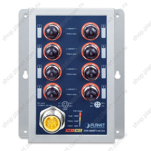 Коммутатор промышленный транспортный PoE+ 8 портов M12 10/100 Мб/с, IP50, на DIN-рейку или на стену фото 3 Коммутатор промышленный транспортный PoE+ 8 портов M12 10/100 Мб/с, IP50, на DIN-рейку или на стену ISW-808PT-M12A фото 3