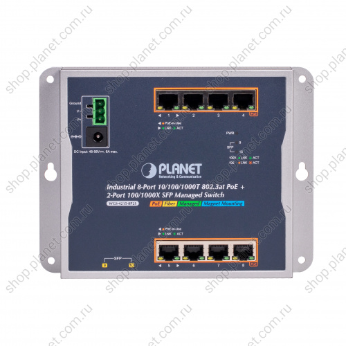 Коммутатор промышленный управляемый L2, PoE+ 8 10/100/1000 Мб/с, 2 порта SFP 100/1000 Мб/с, настенный фото 2 Коммутатор промышленный управляемый L2, PoE+ 8 10/100/1000 Мб/с, 2 порта SFP 100/1000 Мб/с, настенный WGS-4215-8P2S фото 2