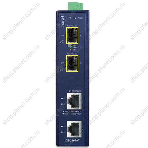 Медиаконвертер промышленный с 2 SFP портами 100/1000/2.5G, 2 RJ45 10/100/1000 Мб/с фото 3 Медиаконвертер промышленный с 2 SFP портами 100/1000/2.5G, 2 RJ45 10/100/1000 Мб/с IGT-2205AT фото 3