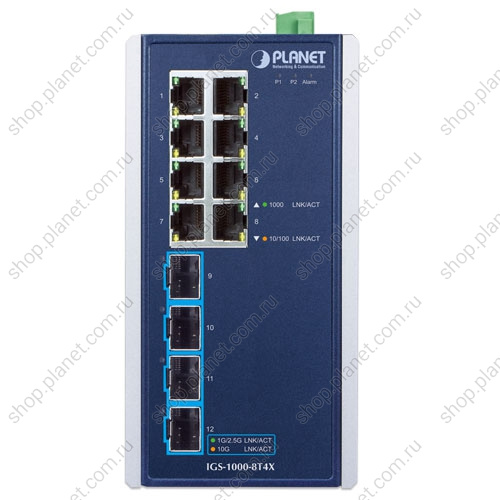 Коммутатор промышленный, 8 портов RJ45 10/100/1000 Мб/с, 4 порта SFP+ 10G фото 2 Коммутатор промышленный, 8 портов RJ45 10/100/1000 Мб/с, 4 порта SFP+ 10G IGS-1000-8T4X фото 2