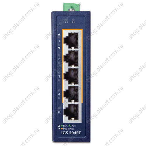 Коммутатор промышленный PoE+ 4 порта RJ45 10/100/1000 Мб/с, 1 порт RJ45 10/100/1000 Мб/с, на DIN-рейку фото 2 Коммутатор промышленный PoE+ 4 порта RJ45 10/100/1000 Мб/с, 1 порт RJ45 10/100/1000 Мб/с, на DIN-рейку IGS-504PT фото 2