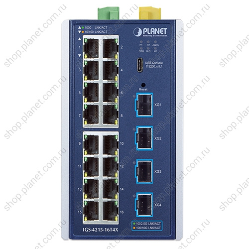 Коммутатор промышленный управляемый L2+, 16 портов RJ45 10/100/1000 Мб/с, 4 порта SFP+ 10G фото 2 Коммутатор промышленный управляемый L2+, 16 портов RJ45 10/100/1000 Мб/с, 4 порта SFP+ 10G IGS-4215-16T4X фото 2
