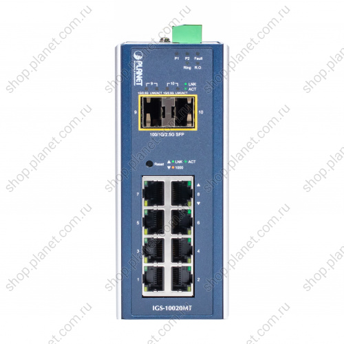 Коммутатор промышленный управляемый L2+, 8 портов RJ45 10/100/1000 Мб/с, 2 порта SFP 100/1000/2.5G IGS-10020MT фото 2