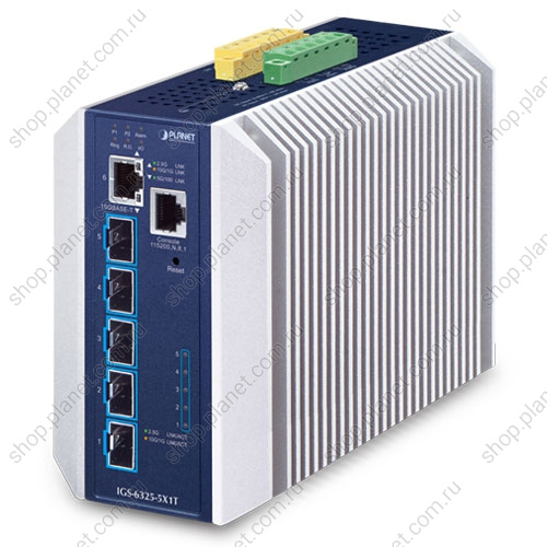 Коммутатор промышленный управляемый L3,5 портов SFP+ 10G , 1 порт RJ45 100/1G/2.5G/5G/10G Коммутатор промышленный управляемый L3,5 портов SFP+ 10G , 1 порт RJ45 100/1G/2.5G/5G/10G IGS-6325-5X1T