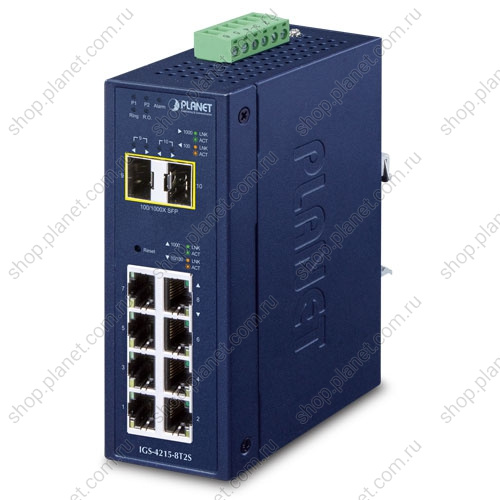 Коммутатор промышленный управляемый L2, 8 портов RJ45 10/100/1000 Мб/с, 2 порта SFP 100/1000 Мб/с Коммутатор промышленный управляемый L2, 8 портов RJ45 10/100/1000 Мб/с, 2 порта SFP 100/1000 Мб/с IGS-4215-8T2S