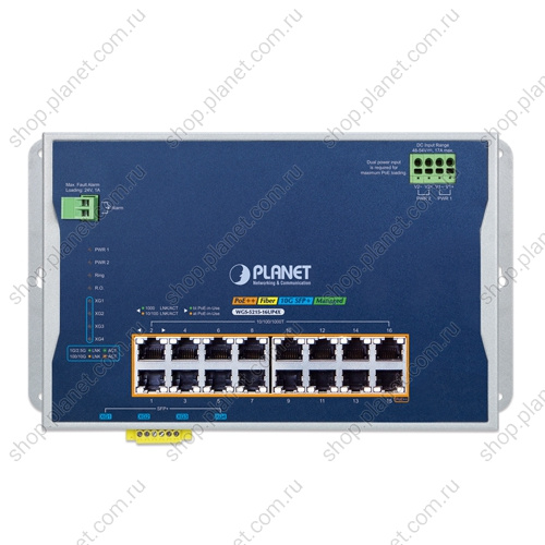 Коммутатор промышленный управляемый L2+, PoE++ 16 портов RJ45 10/100/1000 Мб/с, 4 порта SFP+ 10G, настенный фото 2 Коммутатор промышленный управляемый L2+, PoE++ 16 портов RJ45 10/100/1000 Мб/с, 4 порта SFP+ 10G, настенный WGS-5215-16UP4X фото 2