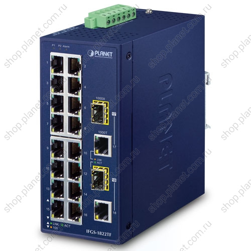 Коммутатор промышленный 16 портов RJ45 10/100 Мб/с,2 комбо порта SFP/ RJ45 10/100/1000 Мб/с Коммутатор промышленный 16 портов RJ45 10/100 Мб/с,2 комбо порта SFP/ RJ45 10/100/1000 Мб/с IFGS-1822TF