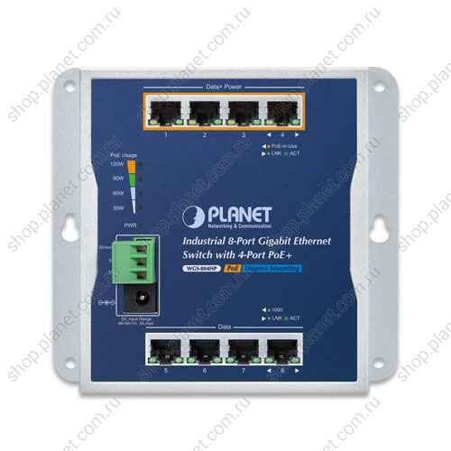 Коммутатор промышленный PoE+ 4 порта RJ45 10/100/1000 Мб/с, 4 порта RJ45 10/100/1000 Мб/с, настенный фото 2 Коммутатор промышленный PoE+ 4 порта RJ45 10/100/1000 Мб/с, 4 порта RJ45 10/100/1000 Мб/с, настенный WGS-804HP фото 2