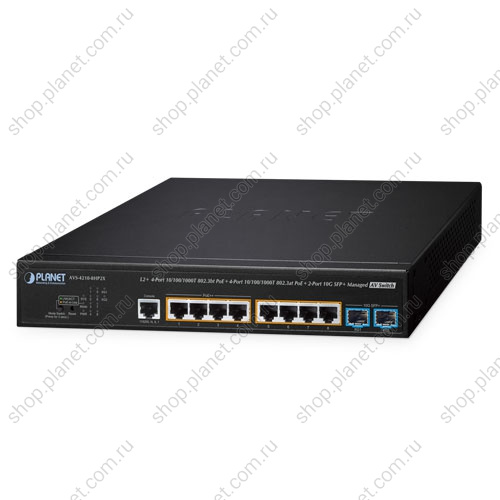 Коммутатор AV управляемый L2+, РоЕ+ 8 портов RJ45 10/100/1000 Мб/с, 2 порта SFP+ 10G Коммутатор AV управляемый L2+, РоЕ+ 8 портов RJ45 10/100/1000 Мб/с, 2 порта SFP+ 10G AVS-4210-8HP2X