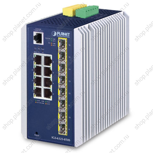 Коммутатор промышленный управляемый L3, 8 портов RJ45 10/100/1000 Мб/с, 8 портов SFP 100/1000/2.5G Коммутатор промышленный управляемый L3, 8 портов RJ45 10/100/1000 Мб/с, 8 портов SFP 100/1000/2.5G IGS-6325-8T8S