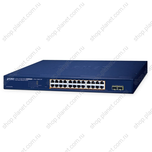 Коммутатор управляемый Web Smart, РоЕ 24 порта RJ45 10/100/1000 Мб/с, 2 порта SFP 100/1000 Мб/с Коммутатор управляемый Web Smart, РоЕ 24 порта RJ45 10/100/1000 Мб/с, 2 порта SFP 100/1000 Мб/с GS-2210-24P2S