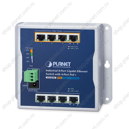Коммутатор промышленный PoE+ 4 порта RJ45 10/100/1000 Мб/с, 4 порта RJ45 10/100/1000 Мб/с, настенный Коммутатор промышленный PoE+ 4 порта RJ45 10/100/1000 Мб/с, 4 порта RJ45 10/100/1000 Мб/с, настенный WGS-804HP