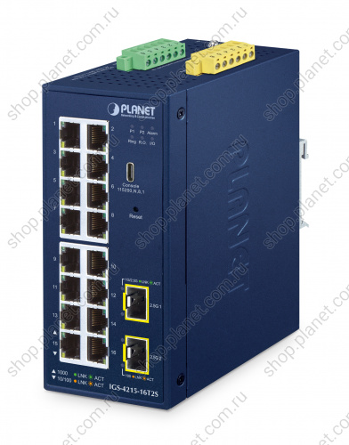 Коммутатор промышленный управляемый L2, 16 портов RJ45 10/100/1000  Мб/с, 2 порта SFP 100/1000 Мб/с IGS-4215-16T2S
