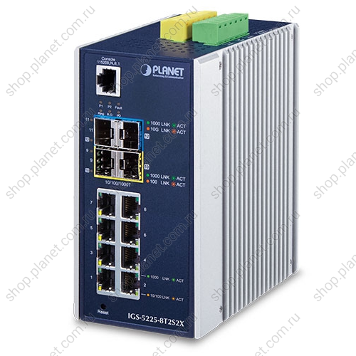 Коммутатор промышленный управляемый L3, 8 портов 10/100/1000 Мб/с, 2 порта SFP 100/1000/2.5G, 2 порта SFP+ 10G Коммутатор промышленный управляемый L3, 8 портов 10/100/1000 Мб/с, 2 порта SFP 100/1000/2.5G, 2 порта SFP+ 10G IGS-5225-8T2S2X