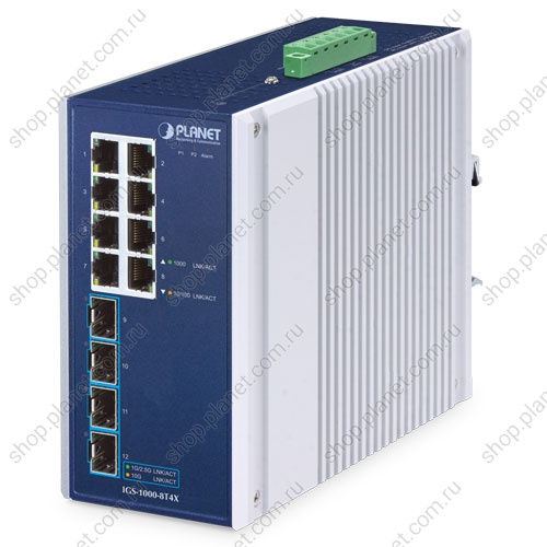 Коммутатор промышленный, 8 портов RJ45 10/100/1000 Мб/с, 4 порта SFP+ 10G Коммутатор промышленный, 8 портов RJ45 10/100/1000 Мб/с, 4 порта SFP+ 10G IGS-1000-8T4X