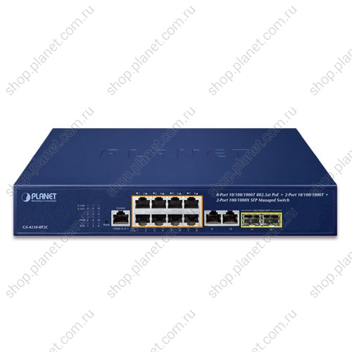 Коммутатор управляемый L2, РоЕ 8 портов RJ45 10/100/1000 Мб/с, 2 порта RJ45 10/100/1000 Мб/с, 2 порта SFP 100/1000 Мб/с фото 2 Коммутатор управляемый L2, РоЕ 8 портов RJ45 10/100/1000 Мб/с, 2 порта RJ45 10/100/1000 Мб/с, 2 порта SFP 100/1000 Мб/с GS-4210-8P2C фото 2