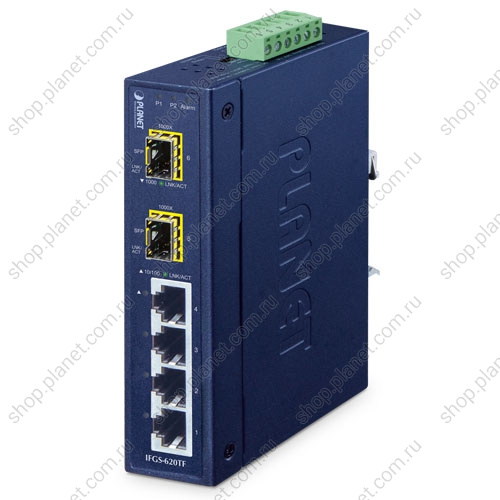Коммутатор промышленный 4 порта RJ45 10/100 Мб/с, 2 порт SFP 1000 Мб/с Коммутатор промышленный 4 порта RJ45 10/100 Мб/с, 2 порт SFP 1000 Мб/с IFGS-620TF