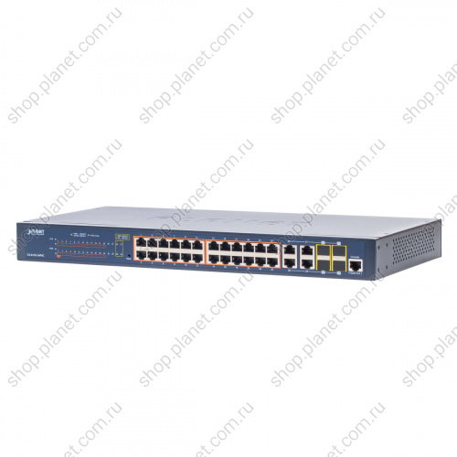 Коммутатор управляемый L2, PoE 24 порта RJ45 10/100/1000 Мб/с, 4 комбо порта RJ45/SFP 1000 Мб/с Коммутатор управляемый L2, PoE 24 порта RJ45 10/100/1000 Мб/с, 4 комбо порта RJ45/SFP 1000 Мб/с GS-4210-24P4C