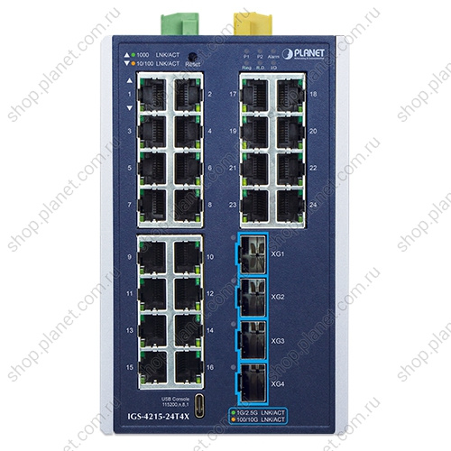 Коммутатор промышленный управляемый L2+, 24 порта 10/100/1000 Мб/с, 4 порта SFP+ 10G фото 2 Коммутатор промышленный управляемый L2+, 24 порта 10/100/1000 Мб/с, 4 порта SFP+ 10G IGS-4215-24T4X фото 2