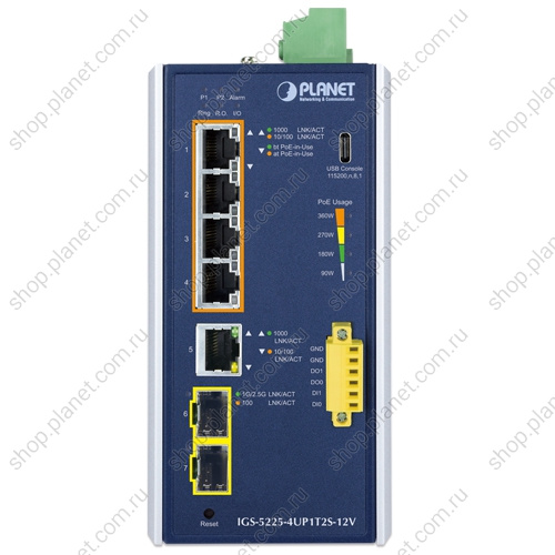 Коммутатор промышленный управляемый L2+/L4, PoE++ 4 порта RJ45 10/100/1000 Мб/с, 1 порт RJ45 10/100/1000 Мб/с, 2 порта SFP 100/1000/2.5G, питание 12 В, крепление на DIN-рейку или на стену фото 2 Коммутатор промышленный управляемый L2+/L4, PoE++ 4 порта RJ45 10/100/1000 Мб/с, 1 порт RJ45 10/100/1000 Мб/с, 2 порта SFP 100/1000/2.5G, питание 12 В, крепление на DIN-рейку или на стену IGS-5225-4UP1T2S-12V фото 2
