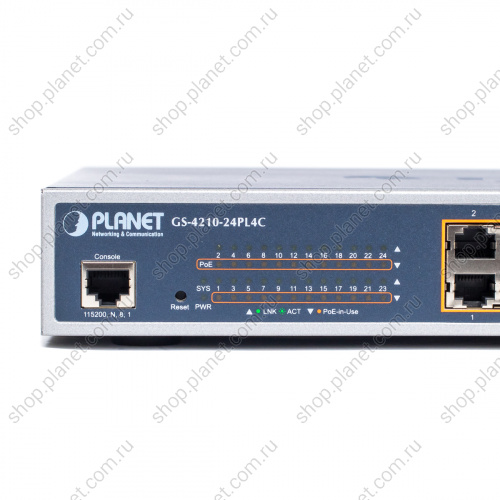 Коммутатор управляемый L2, РоЕ 24 порта RJ45 10/100/1000 Мб/с, 4 комбо порта RJ45/SFP 1000 Мб/с фото 3 Коммутатор управляемый L2, РоЕ 24 порта RJ45 10/100/1000 Мб/с, 4 комбо порта RJ45/SFP 1000 Мб/с GS-4210-24PL4C фото 3