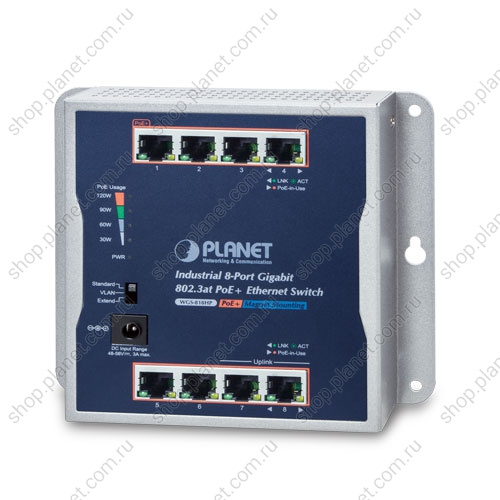 Коммутатор промышленный PoE+ 8 портов RJ45 10/100/1000 Мб/с, настенный Коммутатор промышленный PoE+ 8 портов RJ45 10/100/1000 Мб/с, настенный WGS-818HP