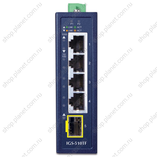 Коммутатор промышленный 4 порта RJ45 10/100/1000 Мб/с, 1 порт SFP 100/1000 Мб/с, компактный фото 2 Коммутатор промышленный 4 порта RJ45 10/100/1000 Мб/с, 1 порт SFP 100/1000 Мб/с, компактный IGS-510TF фото 2